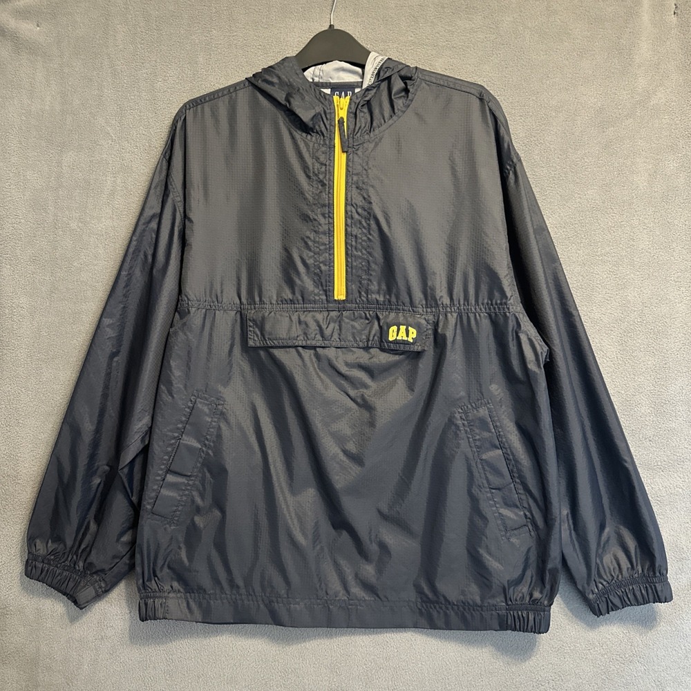 VTG Y2K GAP Windbreaker Anorak Jacket Nylon Youth Boys XXL Navy Hooded Packable